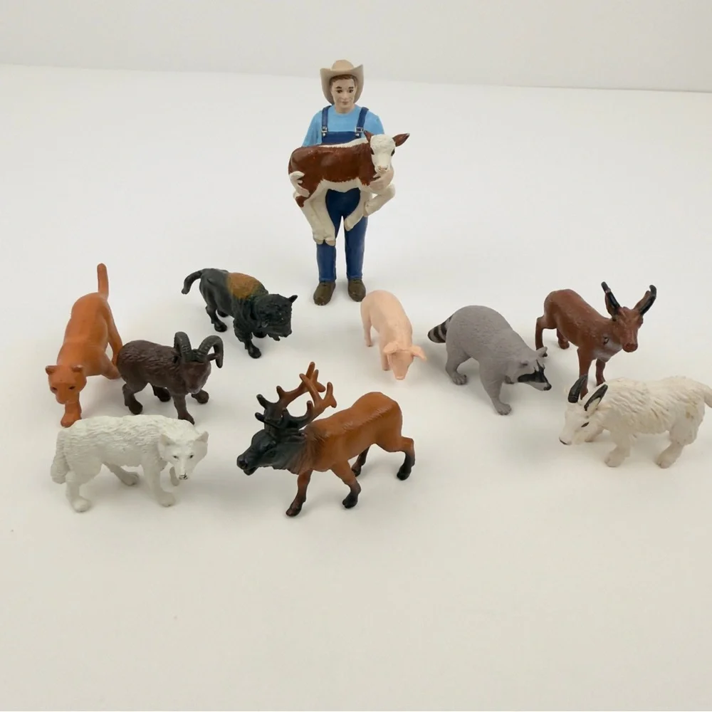 Safari Ltd Farmer Mike Animal Figures Lot Cows Chickens Elk Toys